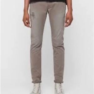 All Saints Rex Khaki Distressed Button Fly Jeans W32